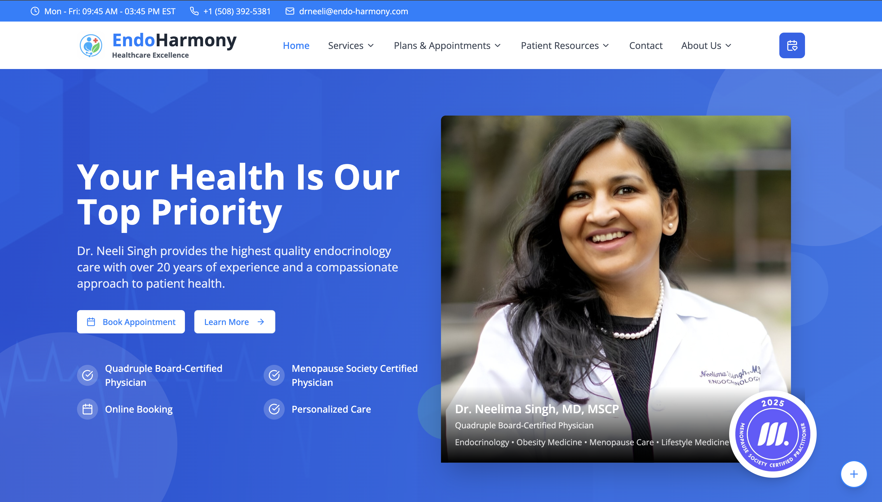 Endo Harmony website homepage